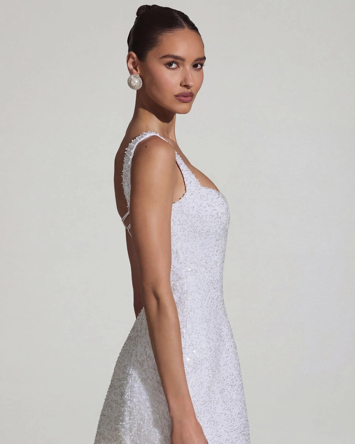 dominique embellished structured a-line white mini homecoming dress - image 3