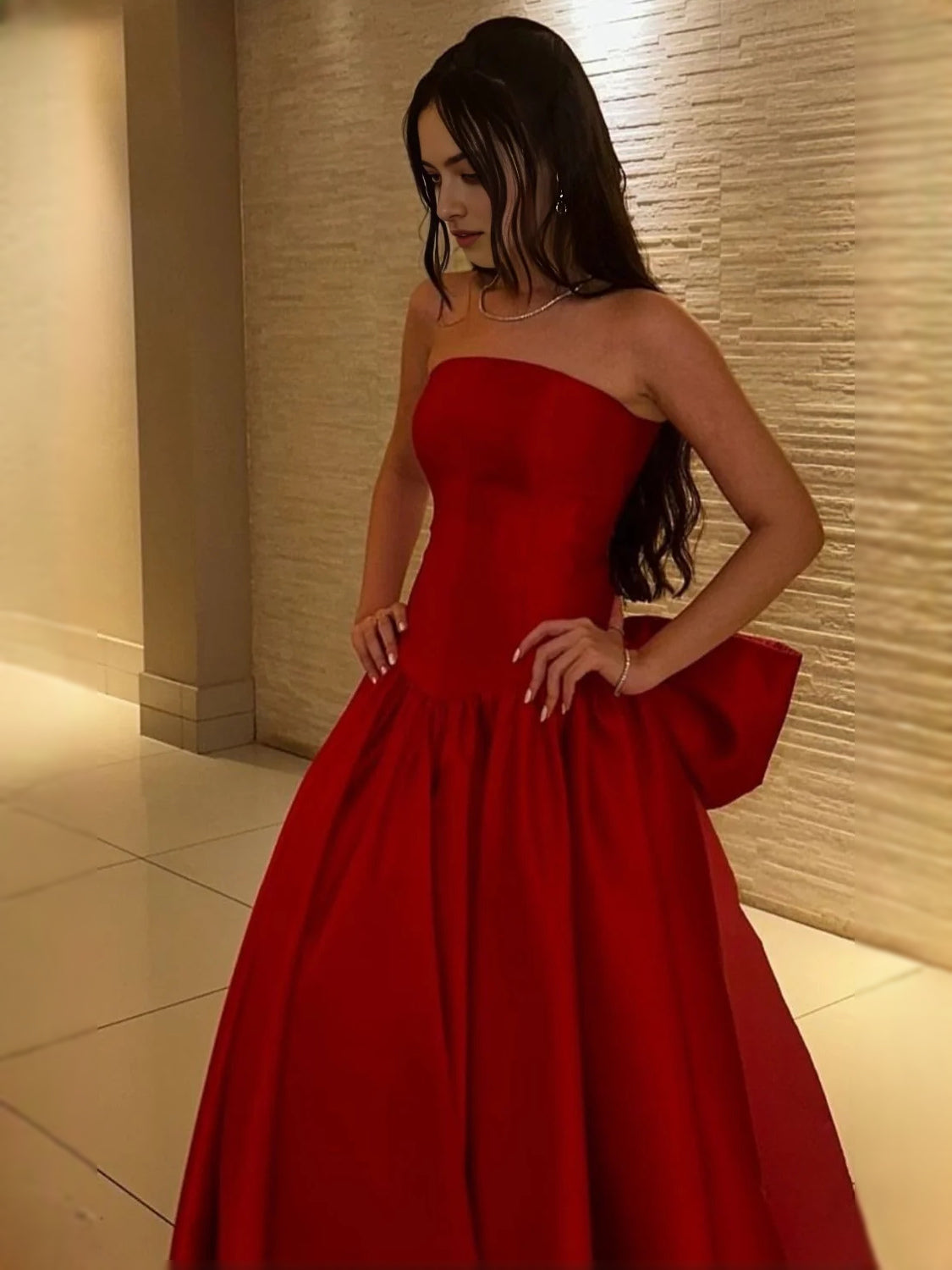 Red strapless sweetheart A-line mini dress with structured corset bodice
