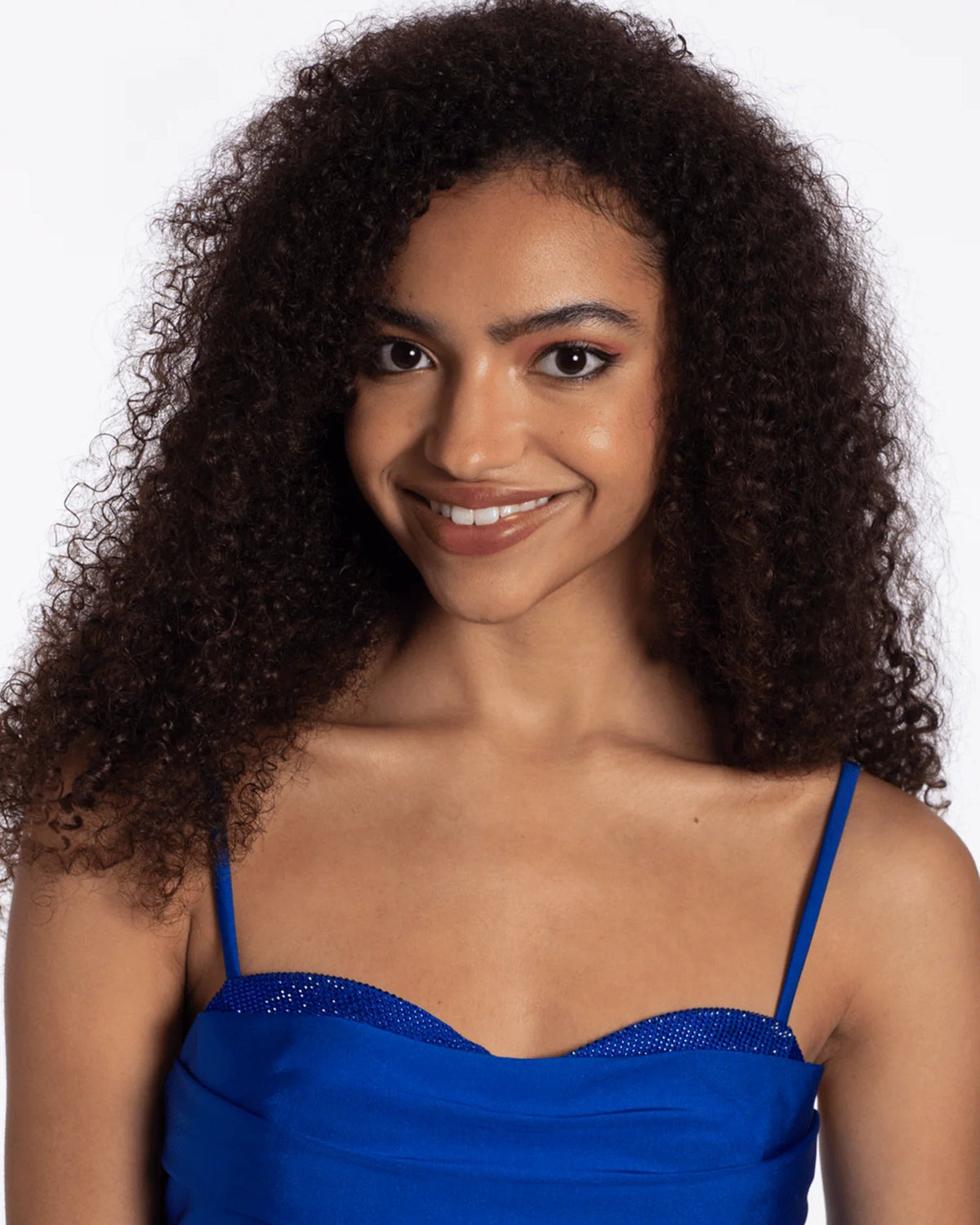 Royal blue sweetheart bodice with ruched details and thin spaghetti straps