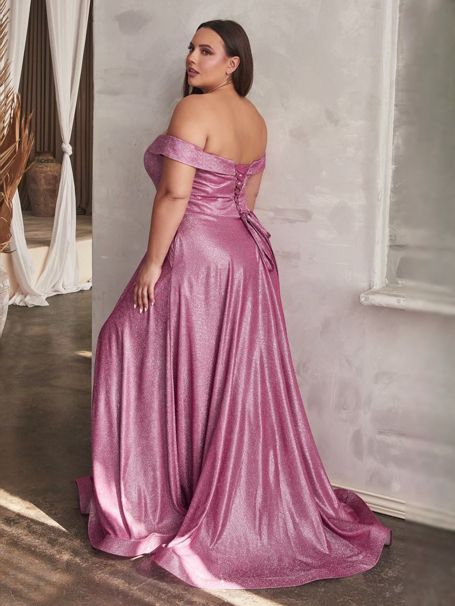 Dusty pink glitter off-shoulder sweetheart prom dress, A-line floor length