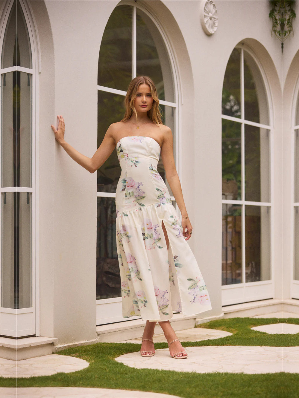 Butter a-line maxi formal dress with floral print, alternate view