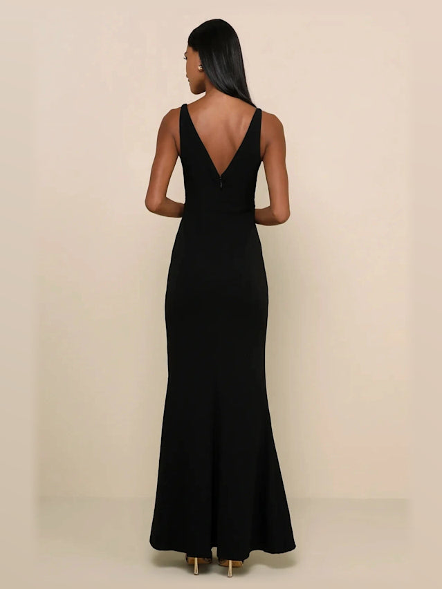 Black maxi formal dress, alternate full-length view showing the waistline