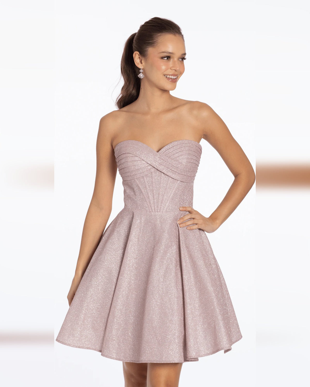 Rose strapless fit-and-flare dress with corset-style seams and flared skirt