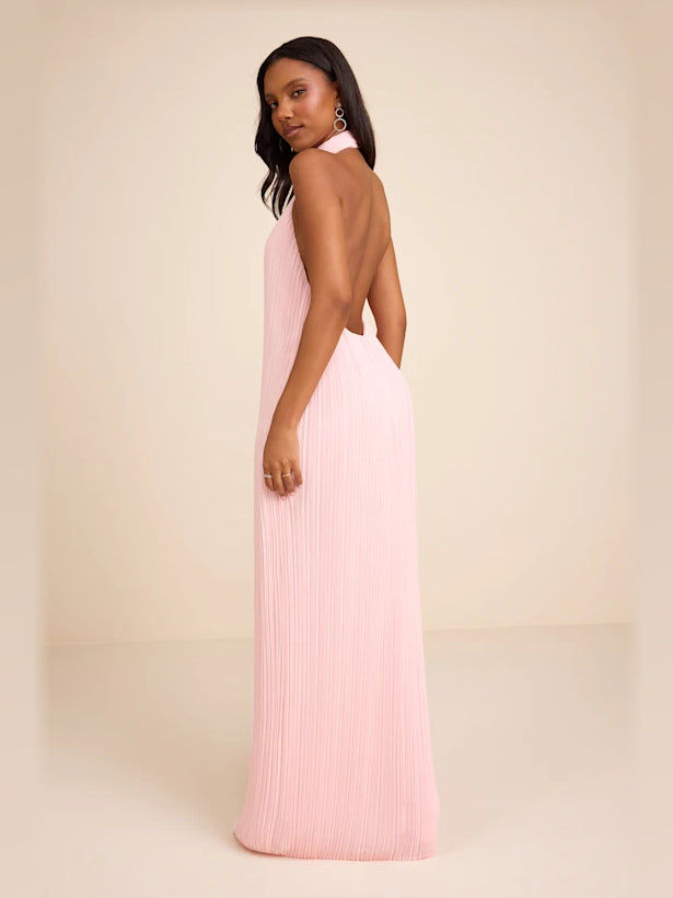 Light Pink formal dress with chiffon construction and maxi hem