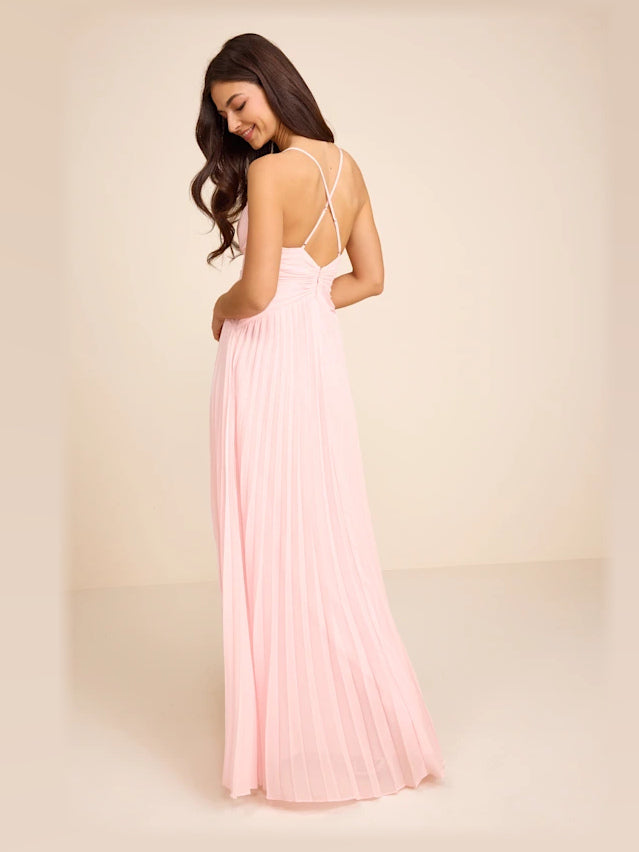 Light Pink formal dress with chiffon construction and maxi hem