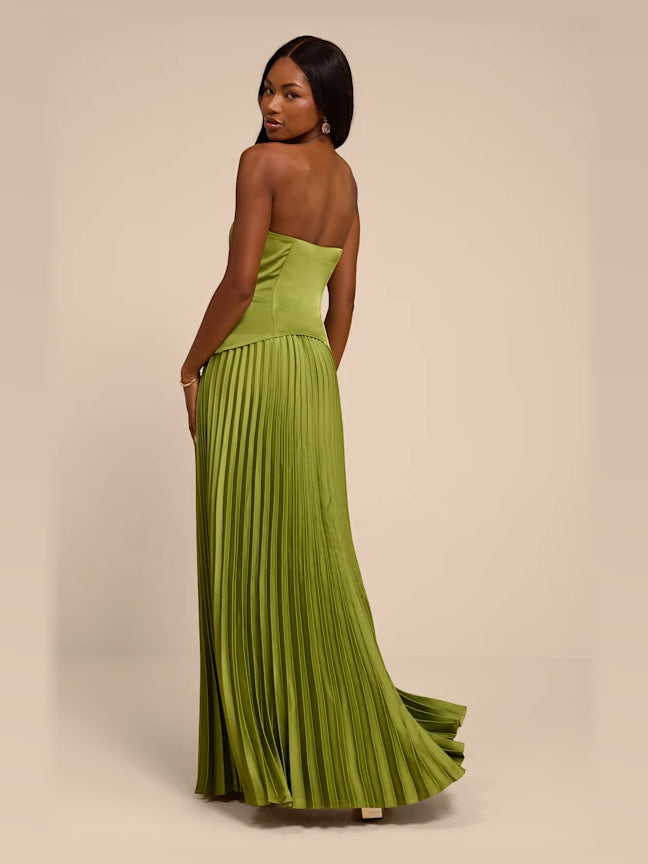 Lime Green formal dress with satin construction and maxi hem