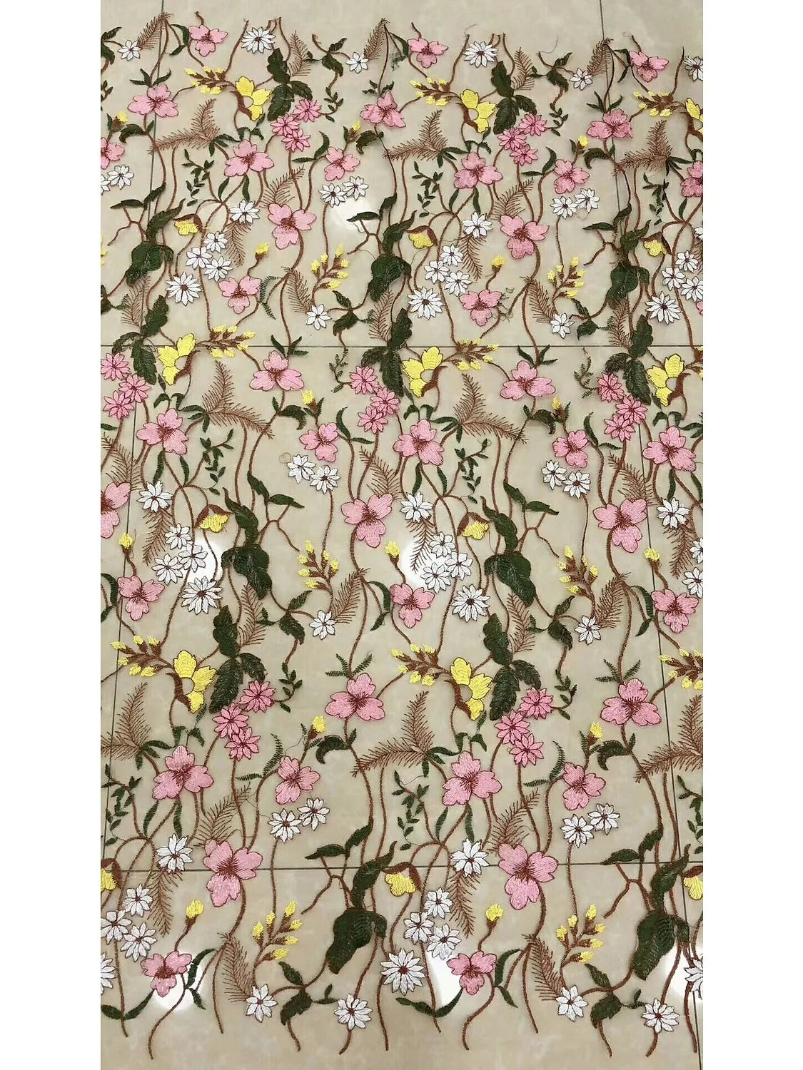 Floral print fabric for maxi dress, pink and white flowers with green leaves