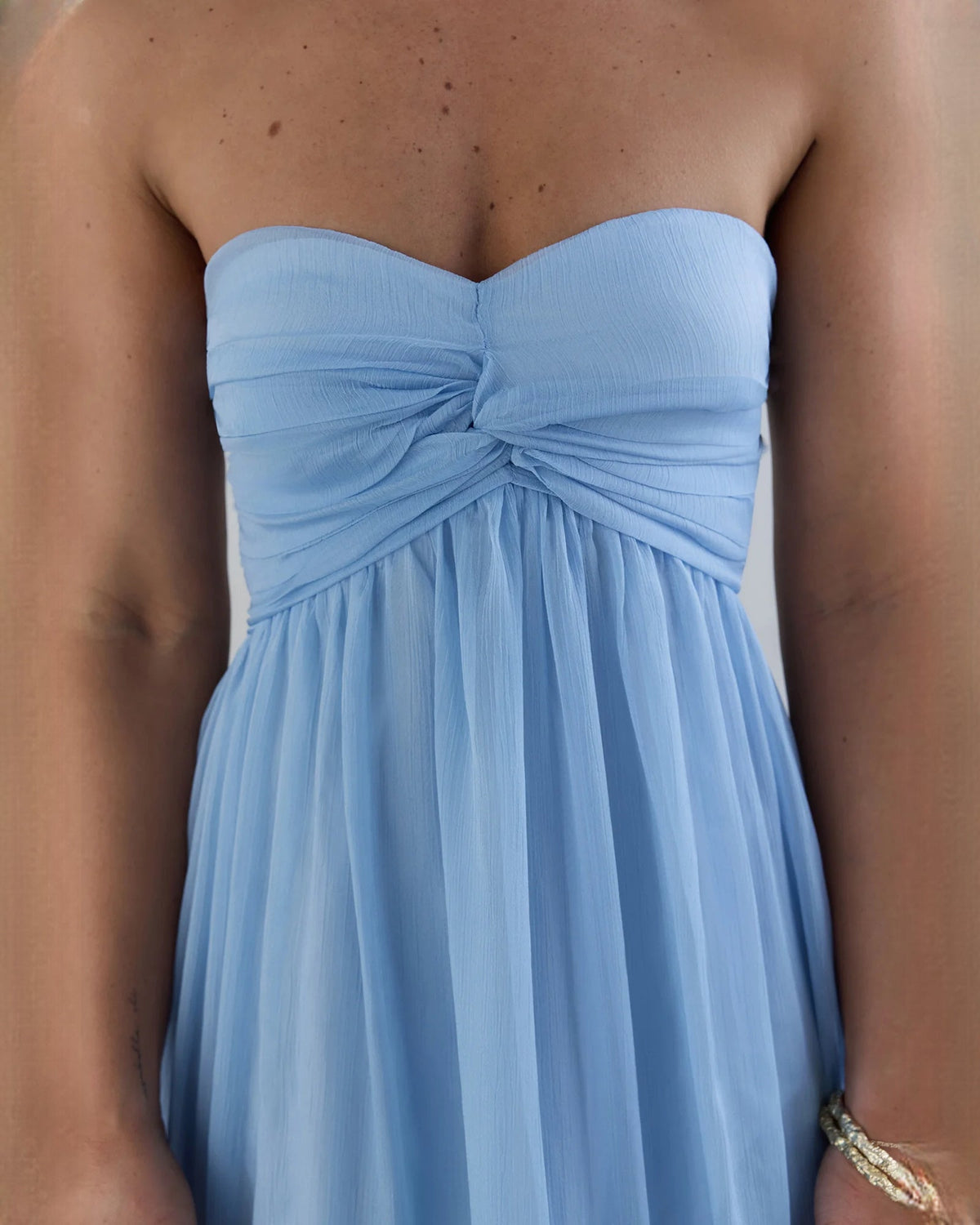 strapless chiffon a-line maxi bridesmaid dress - image 3