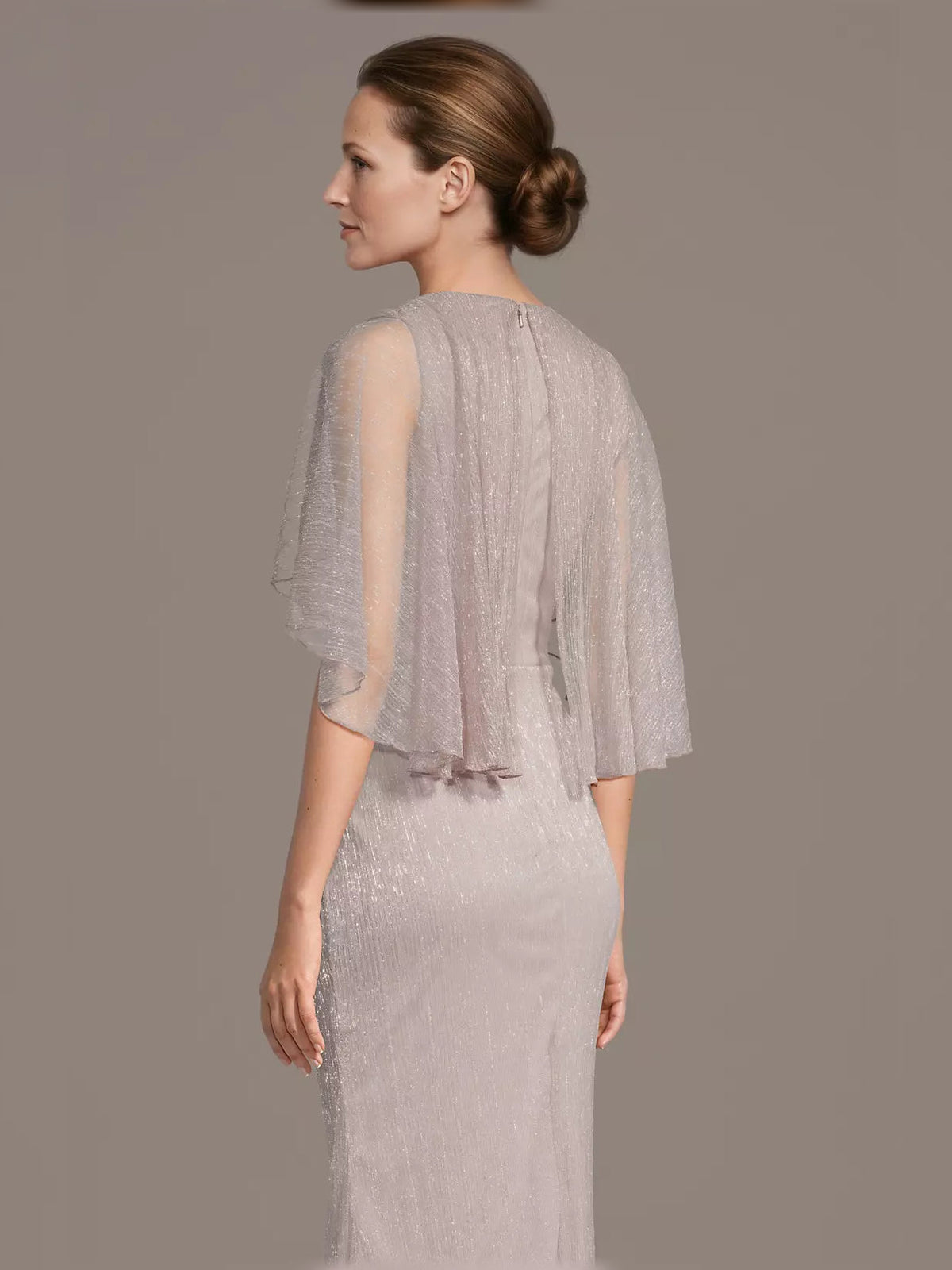 Blush pink side-view A-line maxi dress with keyhole neckline and layered flutter sleeves