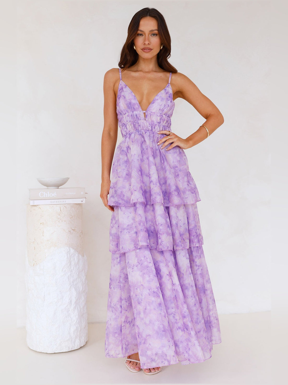 Lilac a-line maxi formal dress with floral print, alternate view