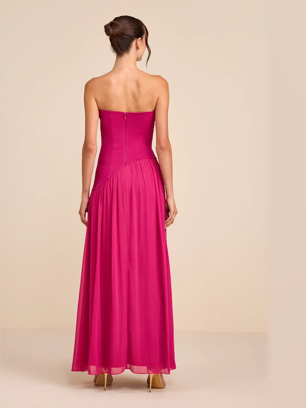 Berry Pink formal dress with structured woven fabric construction and maxi hem