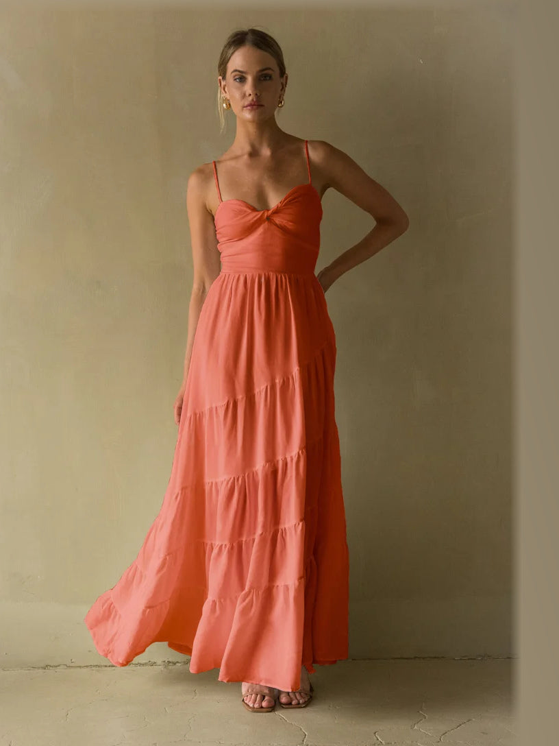 Butter Yellow formal dress with structured woven fabric construction and maxi hem