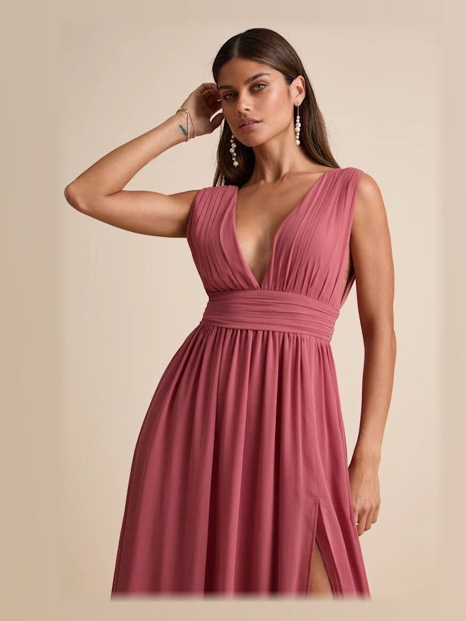 Desert Rose formal dress with structured woven fabric construction and maxi hem