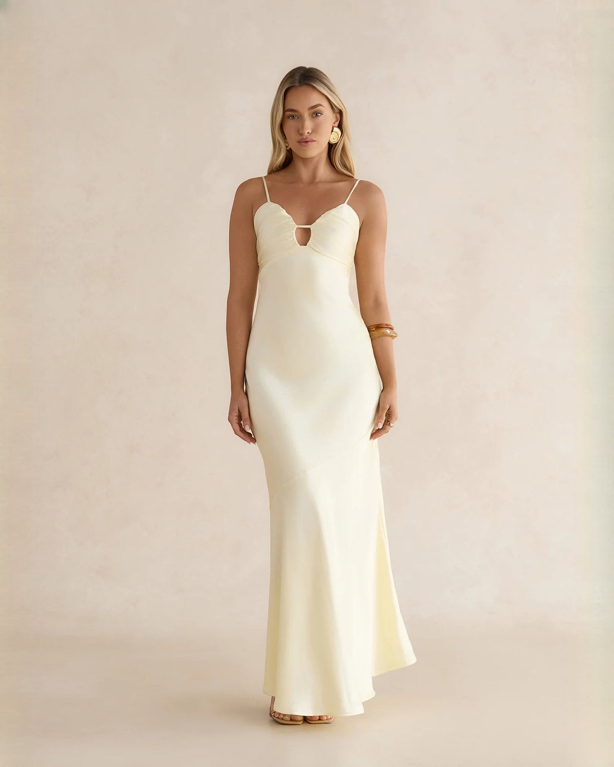 sleeveless satin a-line maxi bridesmaid dress - image 3