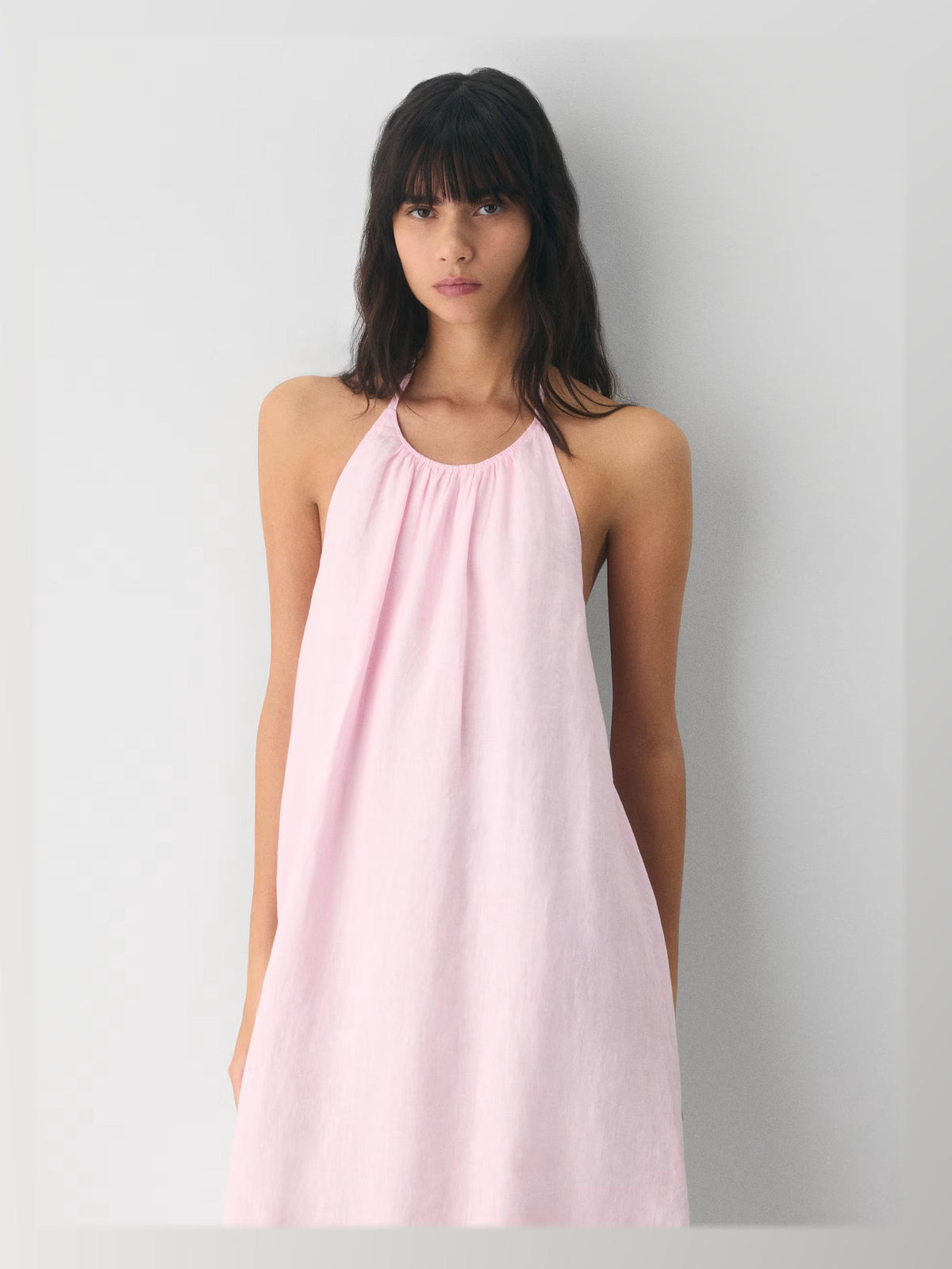 Light Pink midi formal dress, alternate full-length view showing the waistline
