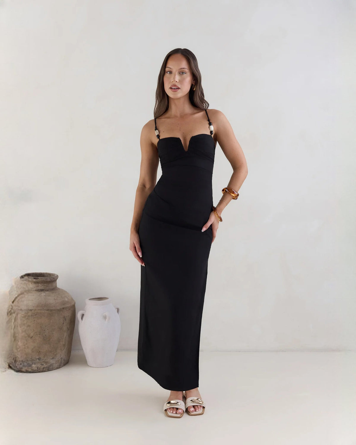 sleeveless satin a-line midi bridesmaid dress - image 3