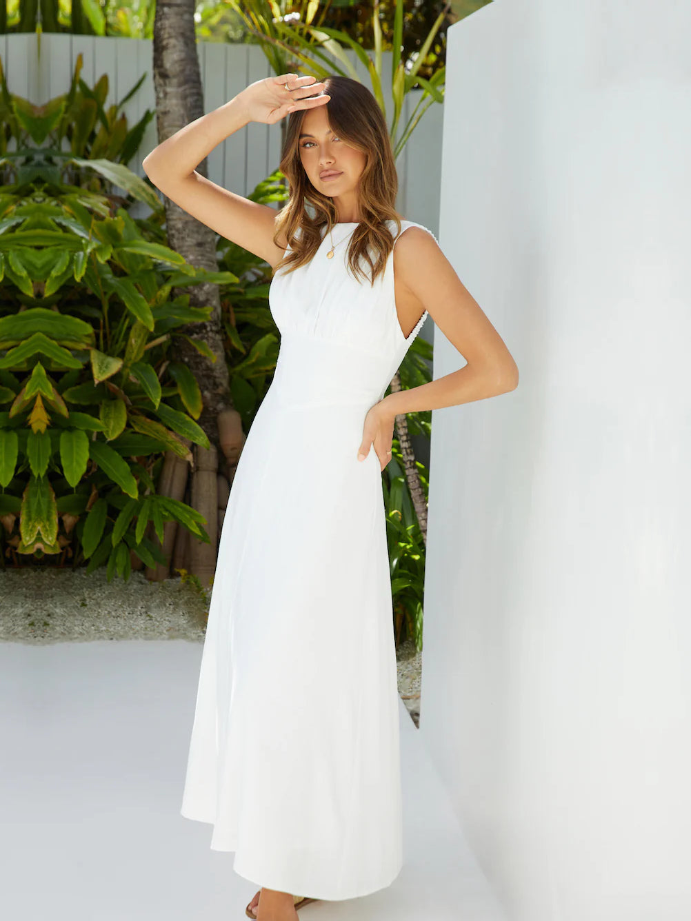 White a-line maxi formal dress with a-line, alternate view