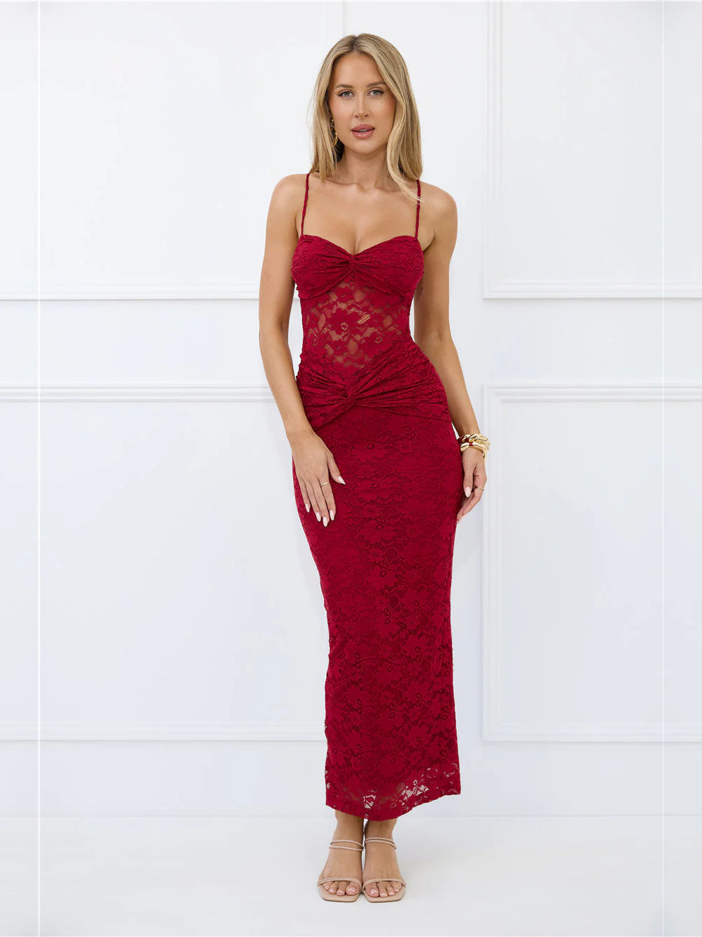 Burgundy sheath maxi formal dress with sheath, alternate view