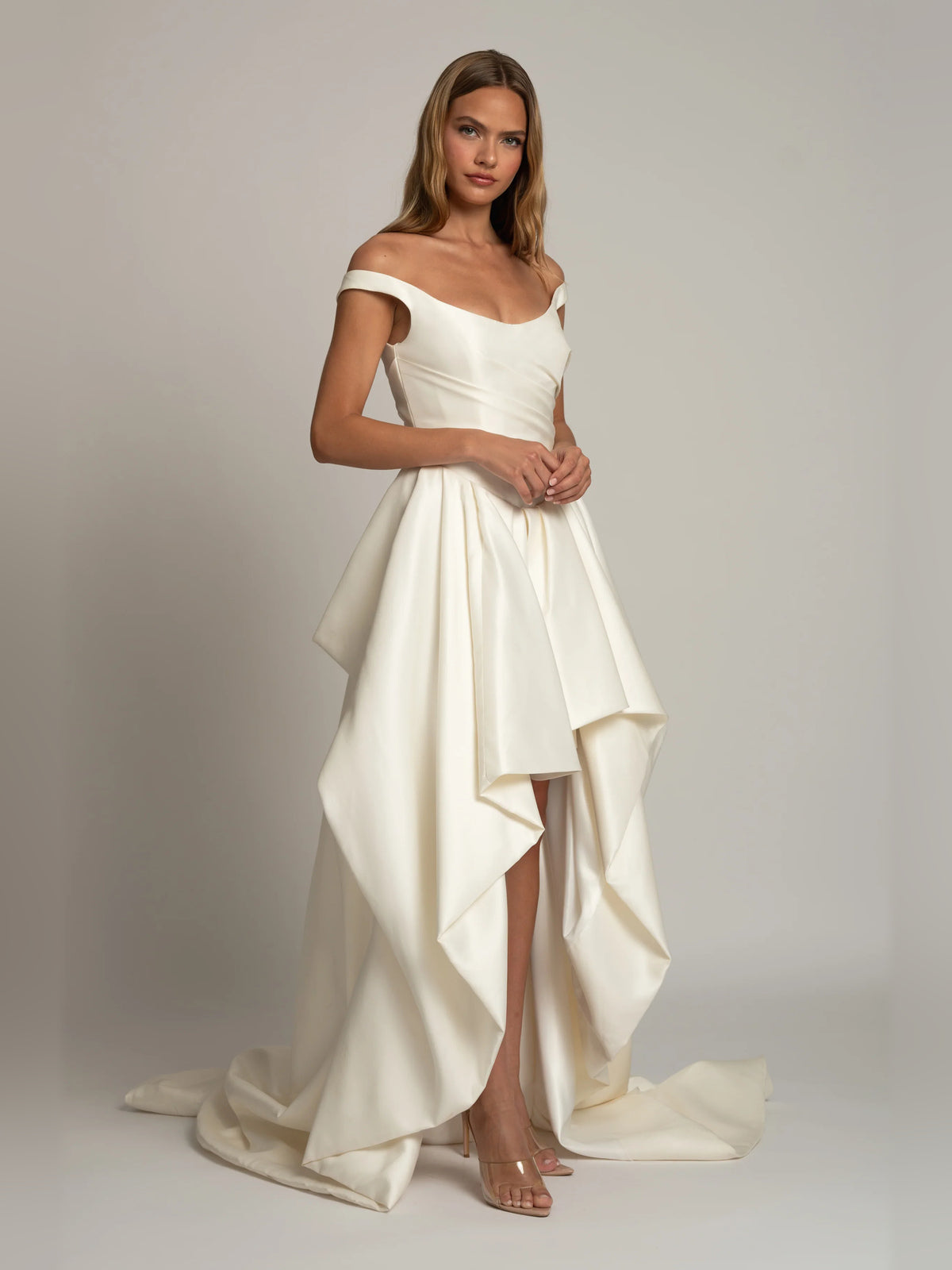 off shoulder ball-gown high-low formal dress - image 3