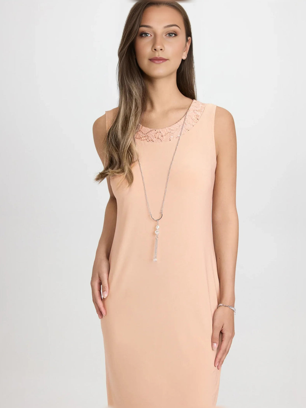 Pearl pink halter neck midi jersey dress with ruched neckline, sleeveless bodice