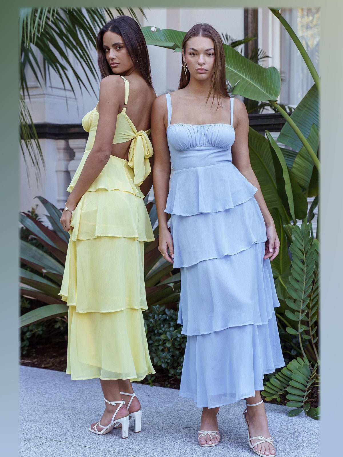 Sky Blue maxi formal dress, alternate full-length view showing the waistline