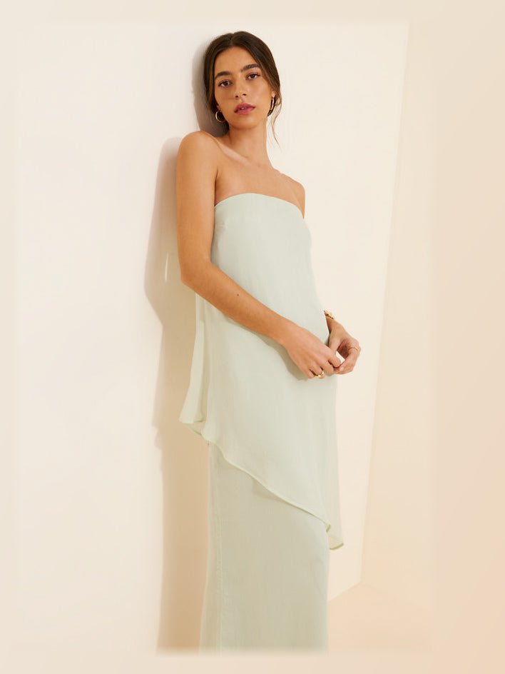 Pale Mint maxi formal dress, alternate full-length view showing the waistline