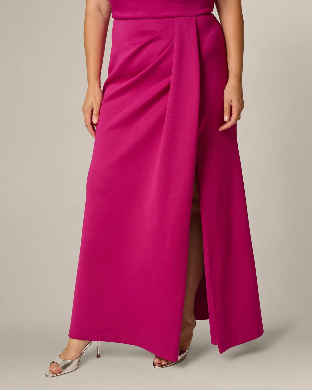 Hot orchid mermaid-style maxi skirt with asymmetric front slit