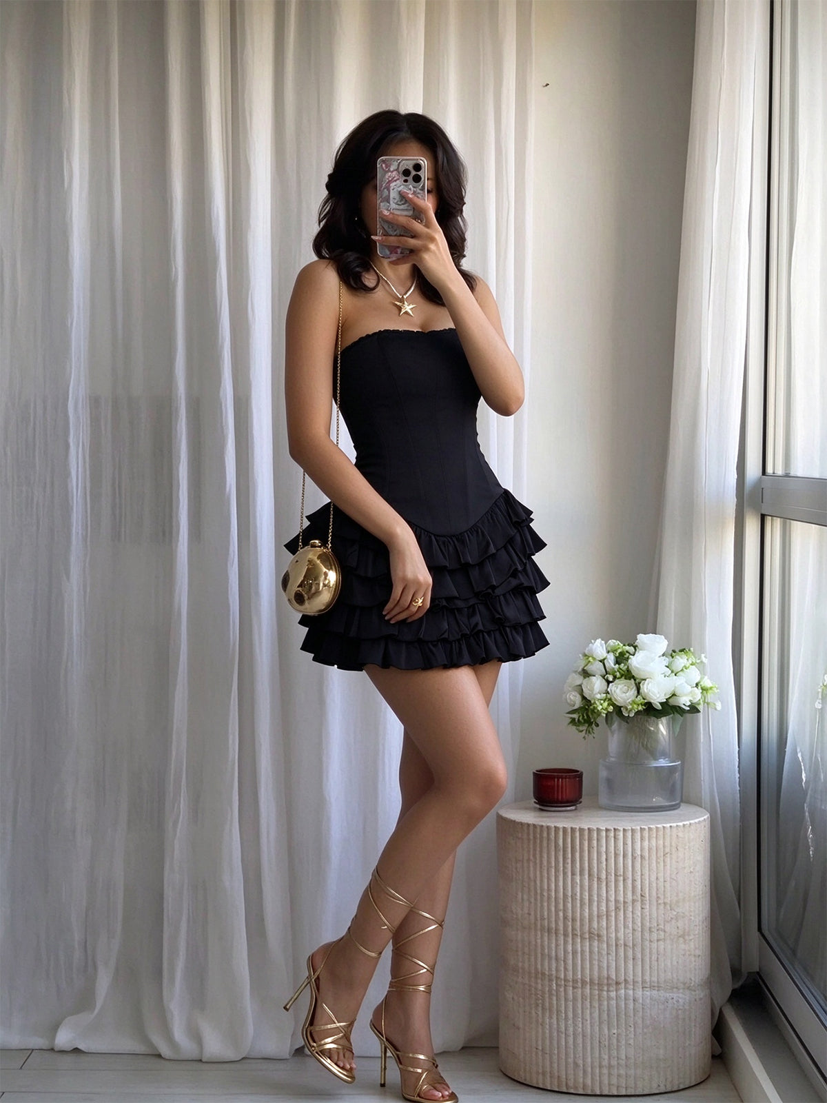 Product view 3 of Strapless Corset Ruffled Mini Homecoming Dress