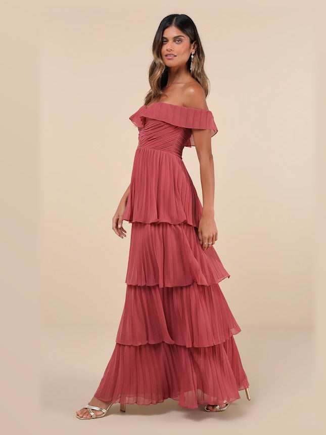 Rusty Rose formal dress with chiffon construction and maxi hem