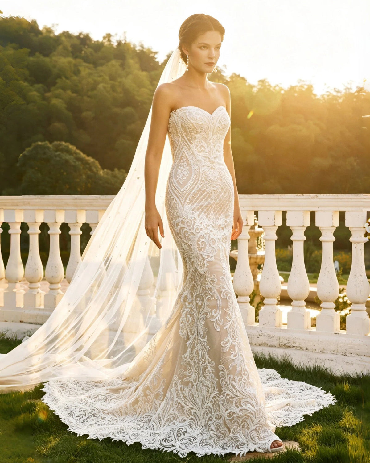 strapless sweetheart lace mermaid wedding dress - image 4