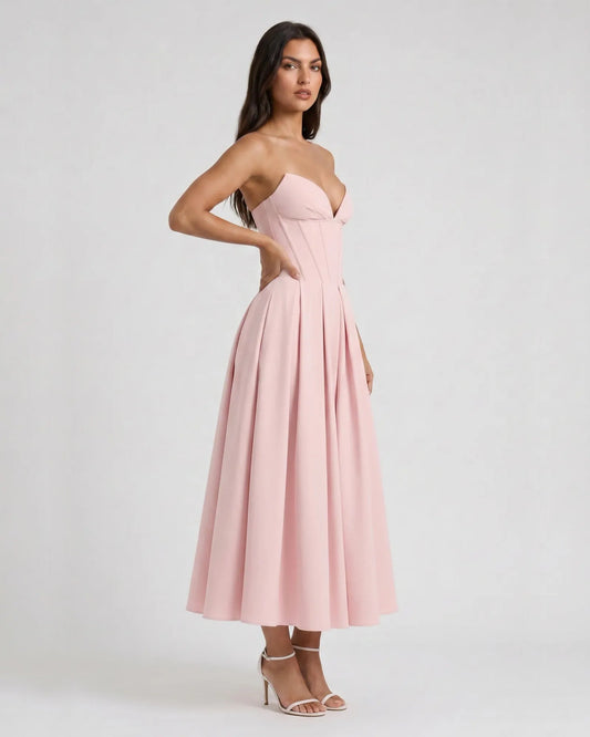 strapless sweetheart corset satin midi formal dress - image 4