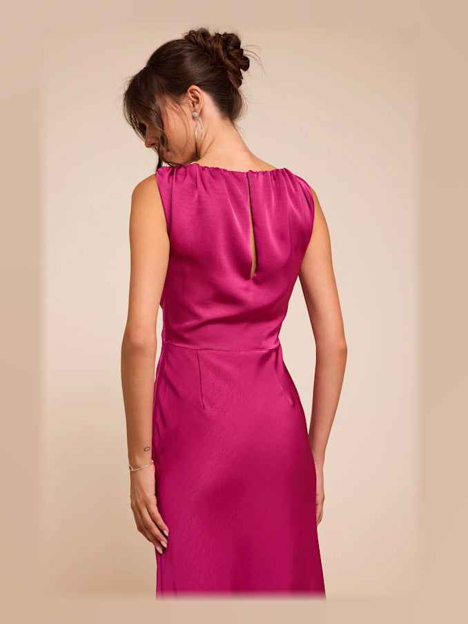 Magenta formal dress with a-line detailing