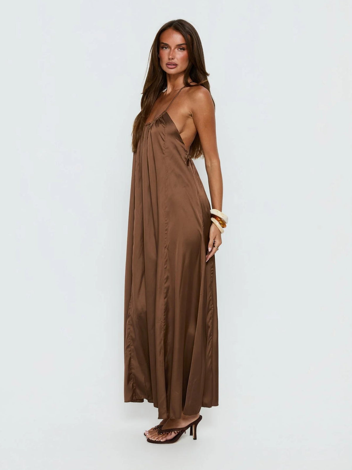 Chocolate formal dress with a-line detailing