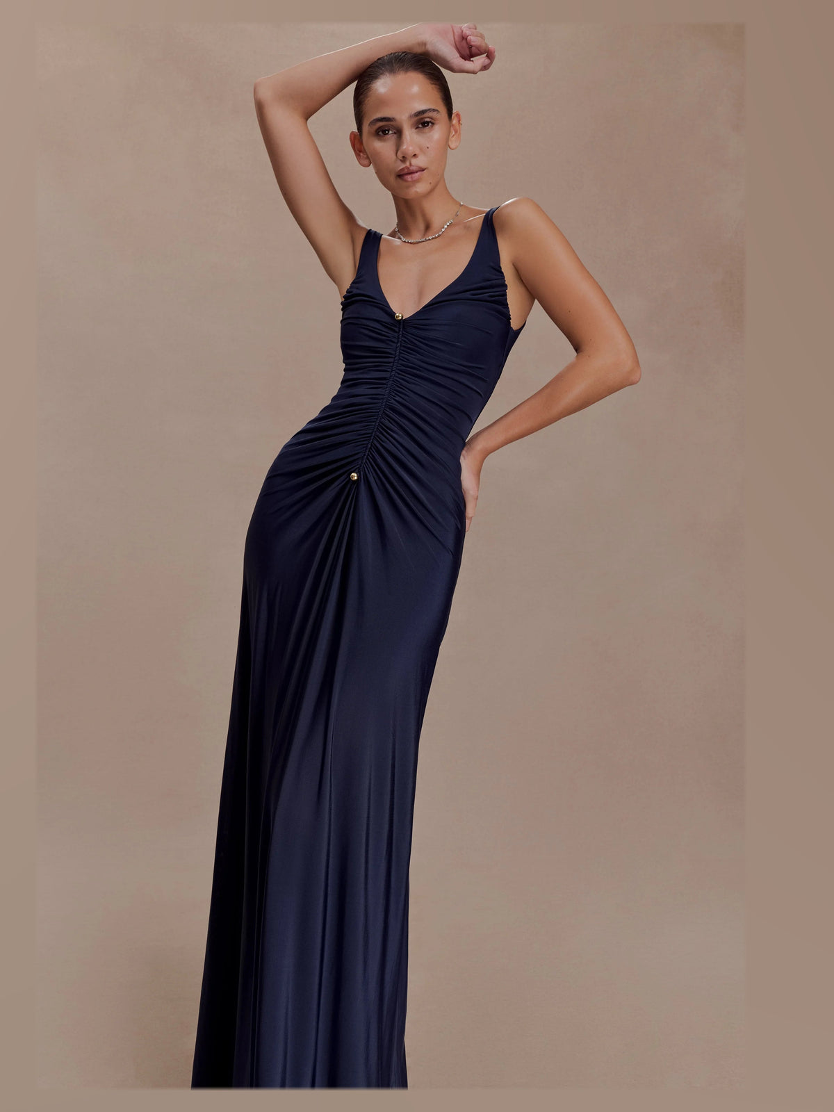 Ink Blue formal dress with ruched detailing