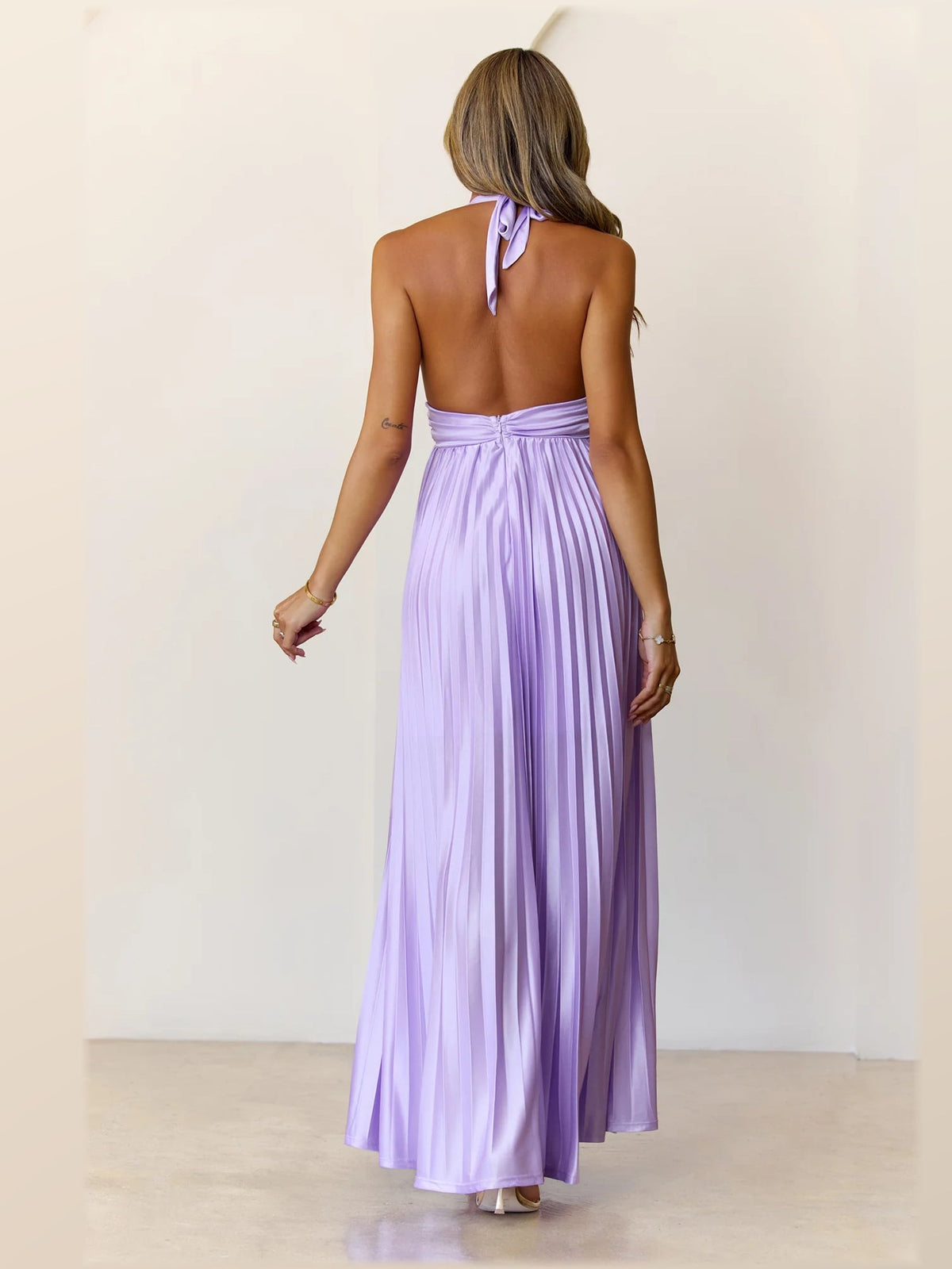 Lilac formal dress with pleated detailing