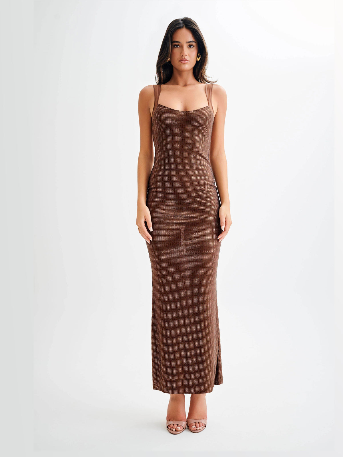 Chocolate formal dress with a-line detailing
