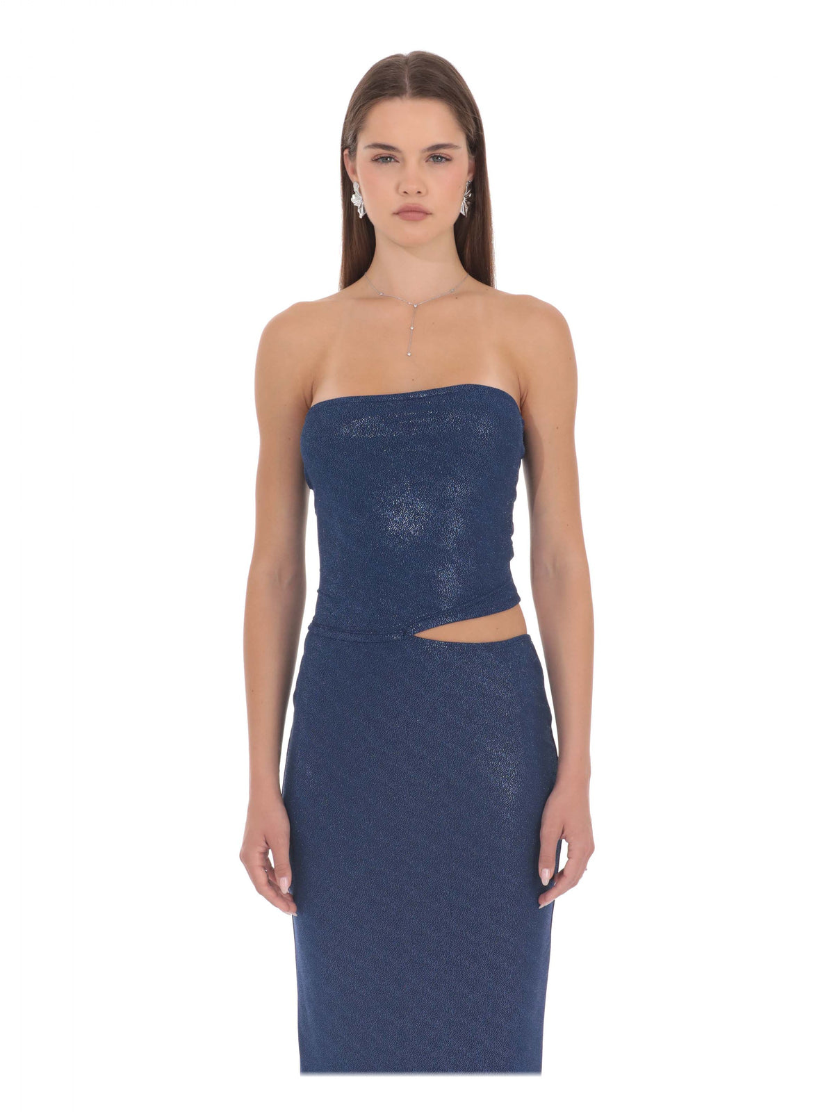 Blue bridesmaid dress with a-line detailing