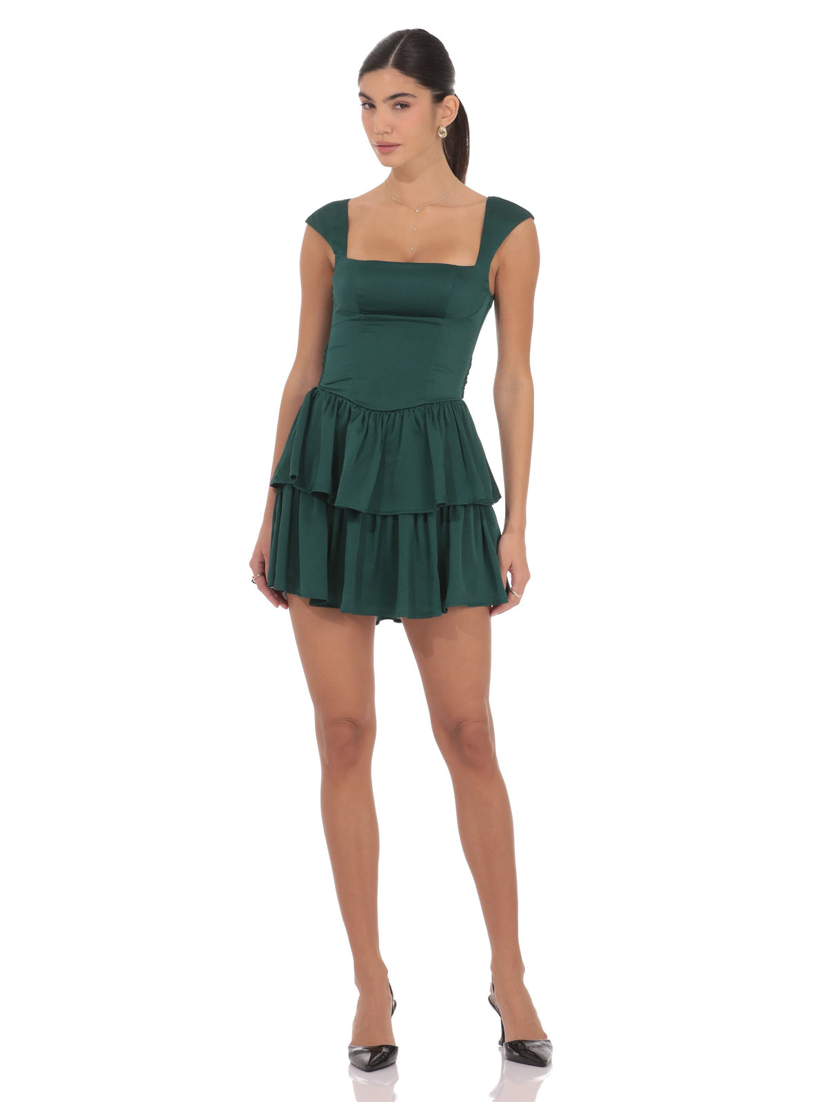 Green homecoming dress with ruffled detailing
