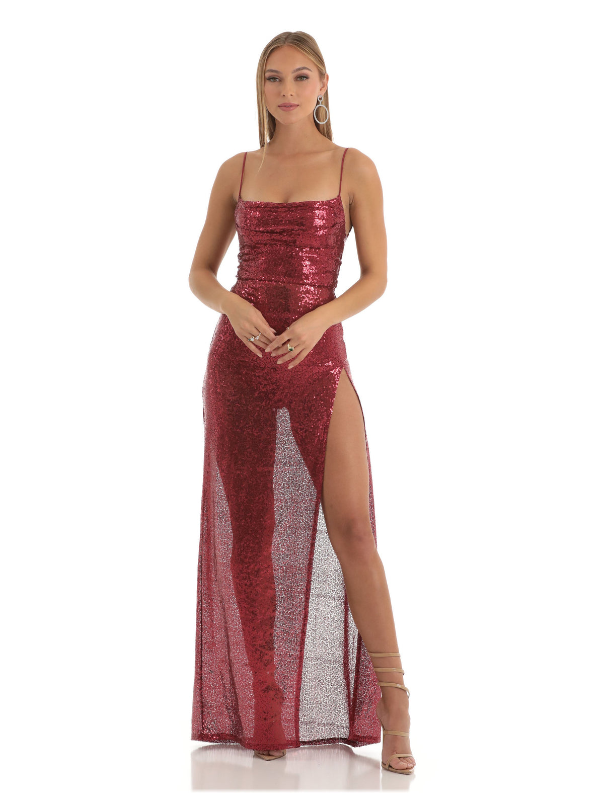 Red bridesmaid dress with sequin detailing