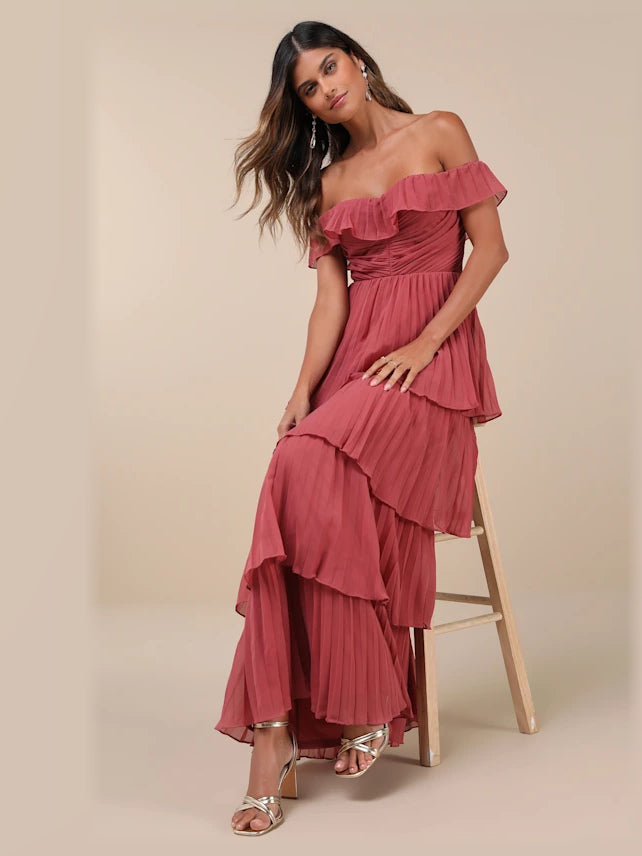 Rusty Rose formal dress with pleated detailing
