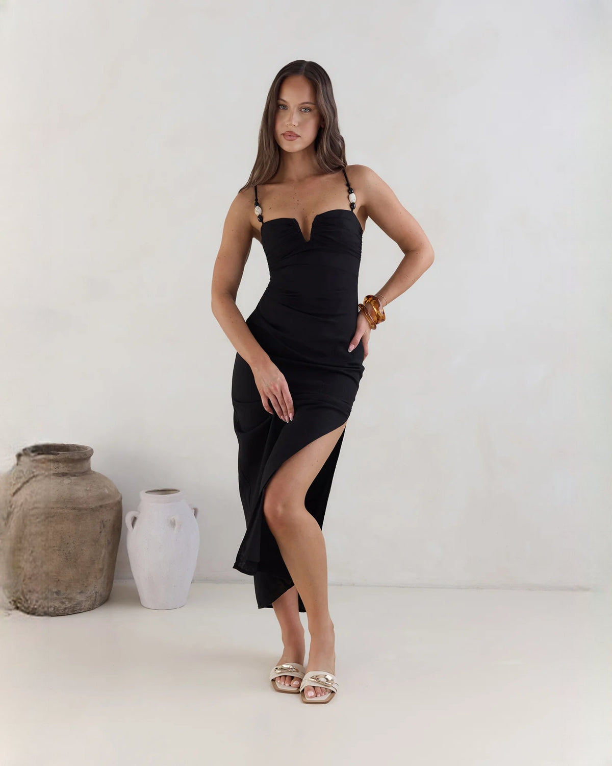 sleeveless satin a-line midi bridesmaid dress - image 4