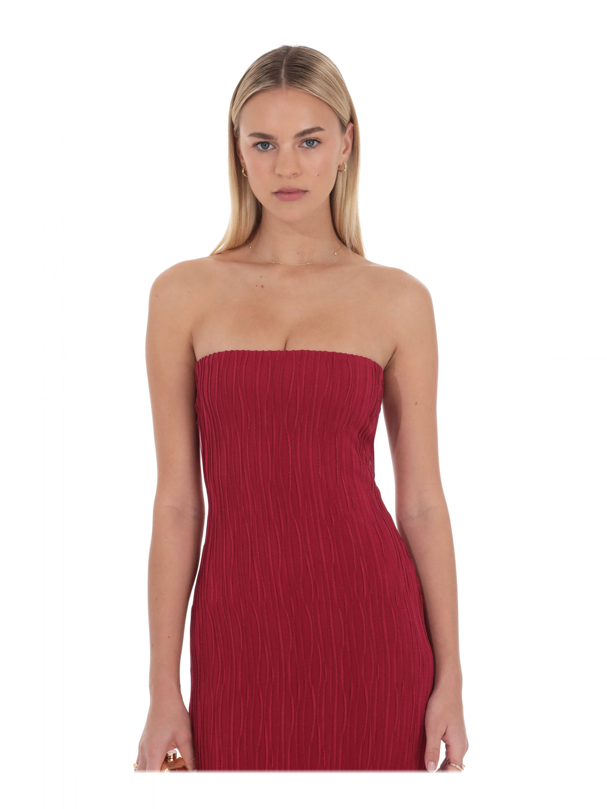 Red bridesmaid dress with a-line detailing