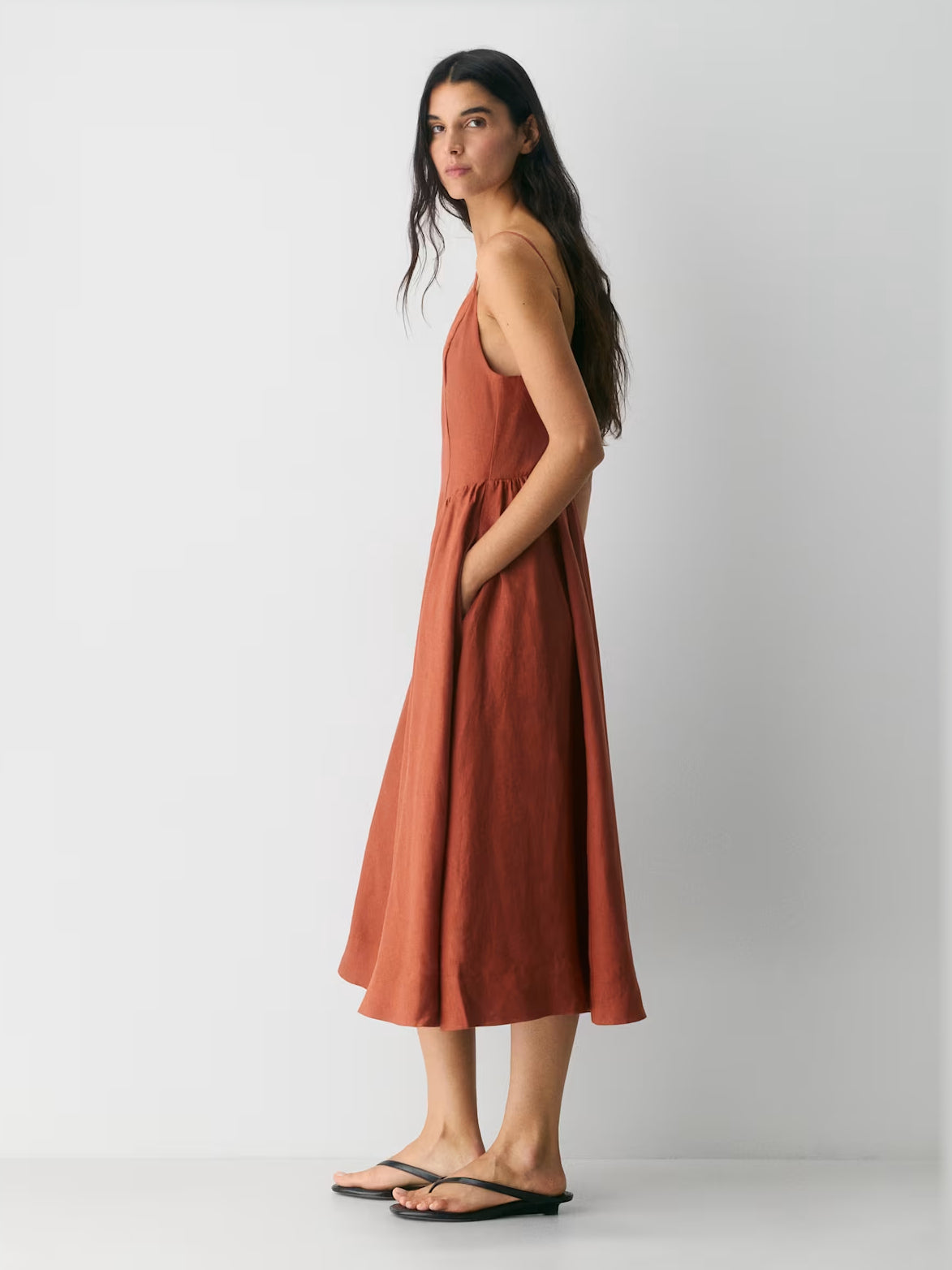 Terracotta formal dress with a-line detailing