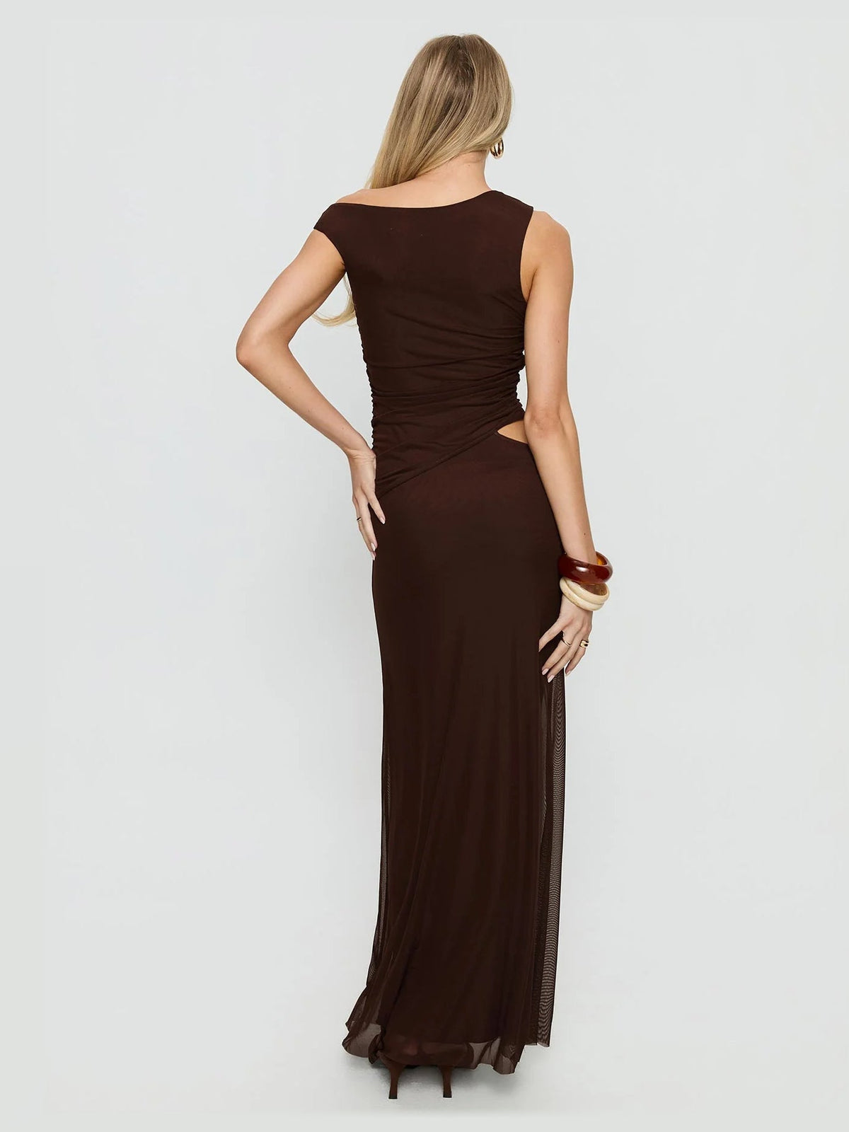 Chocolate formal dress with ruched detailing