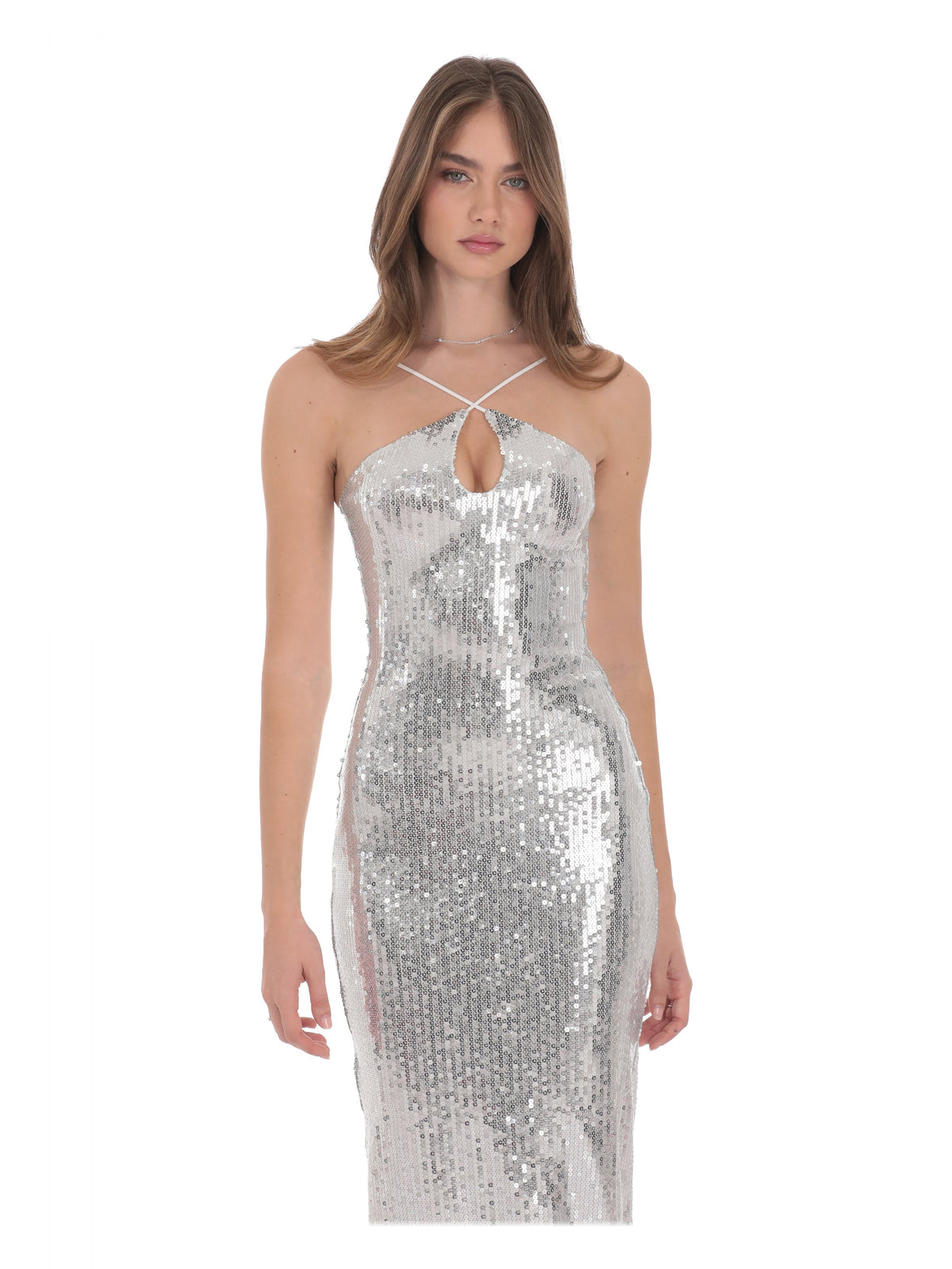 Silver bridesmaid dress with sequin detailing