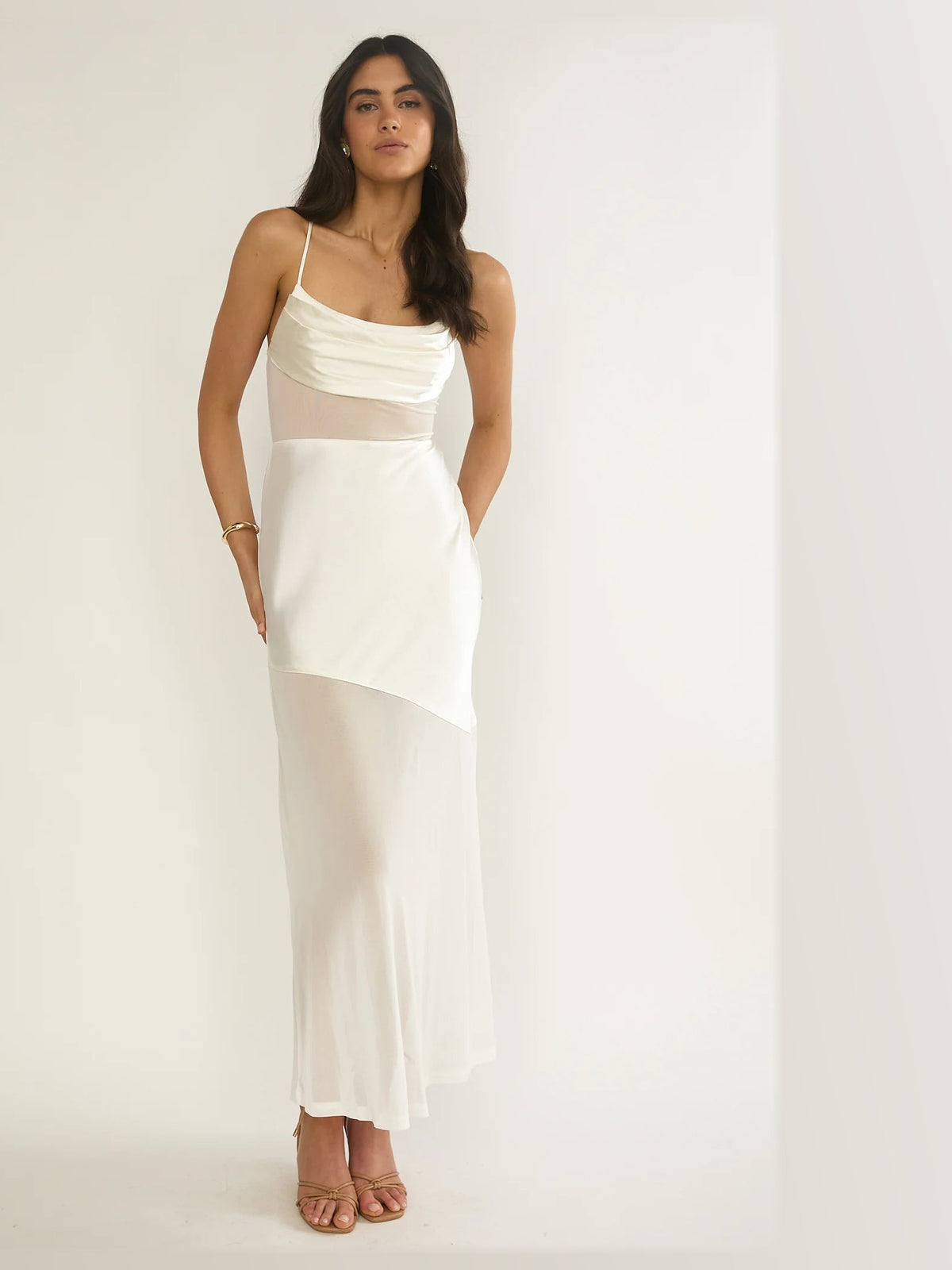 Oyster formal dress with a-line detailing