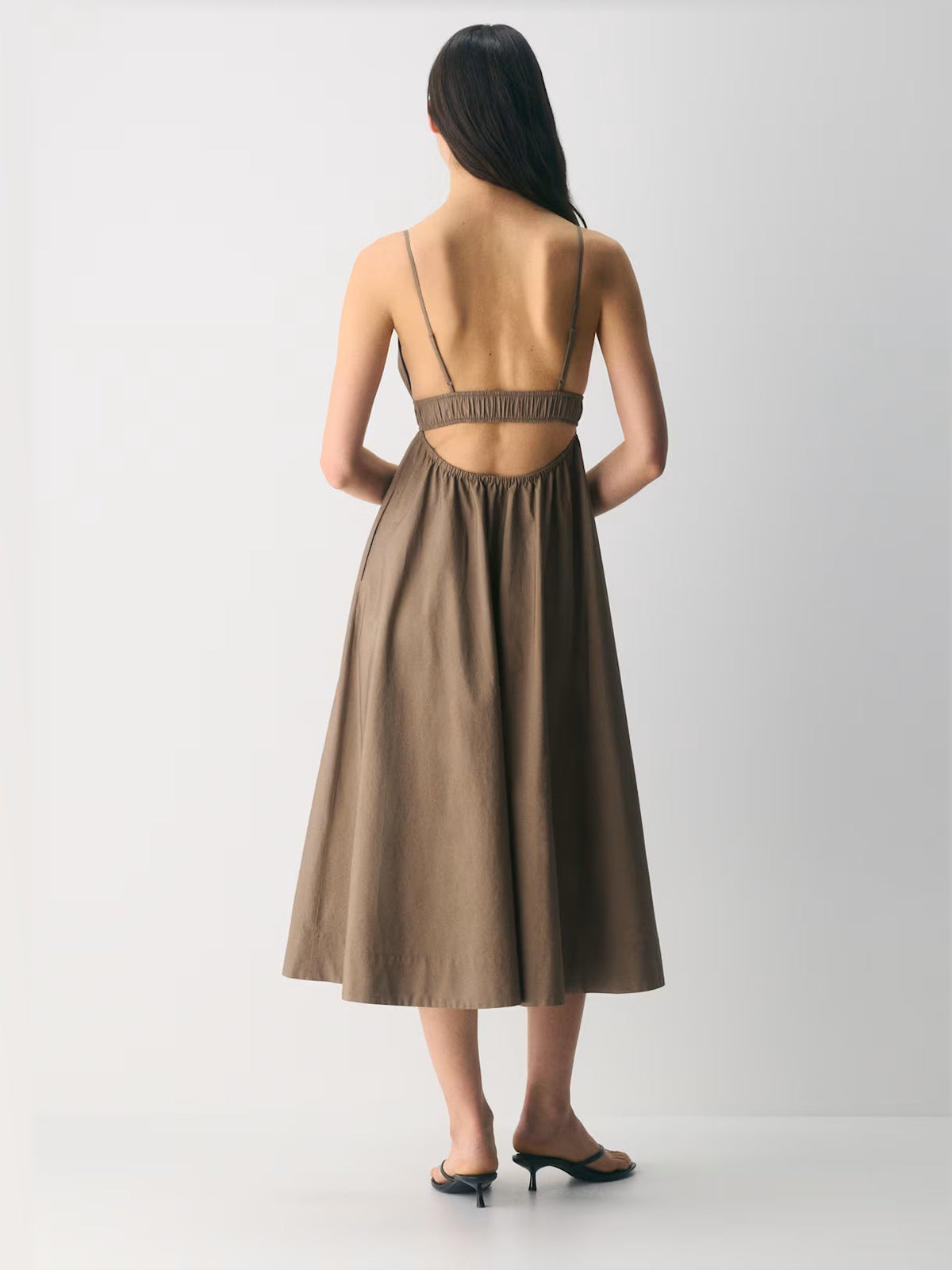 Taupe formal dress with a-line detailing