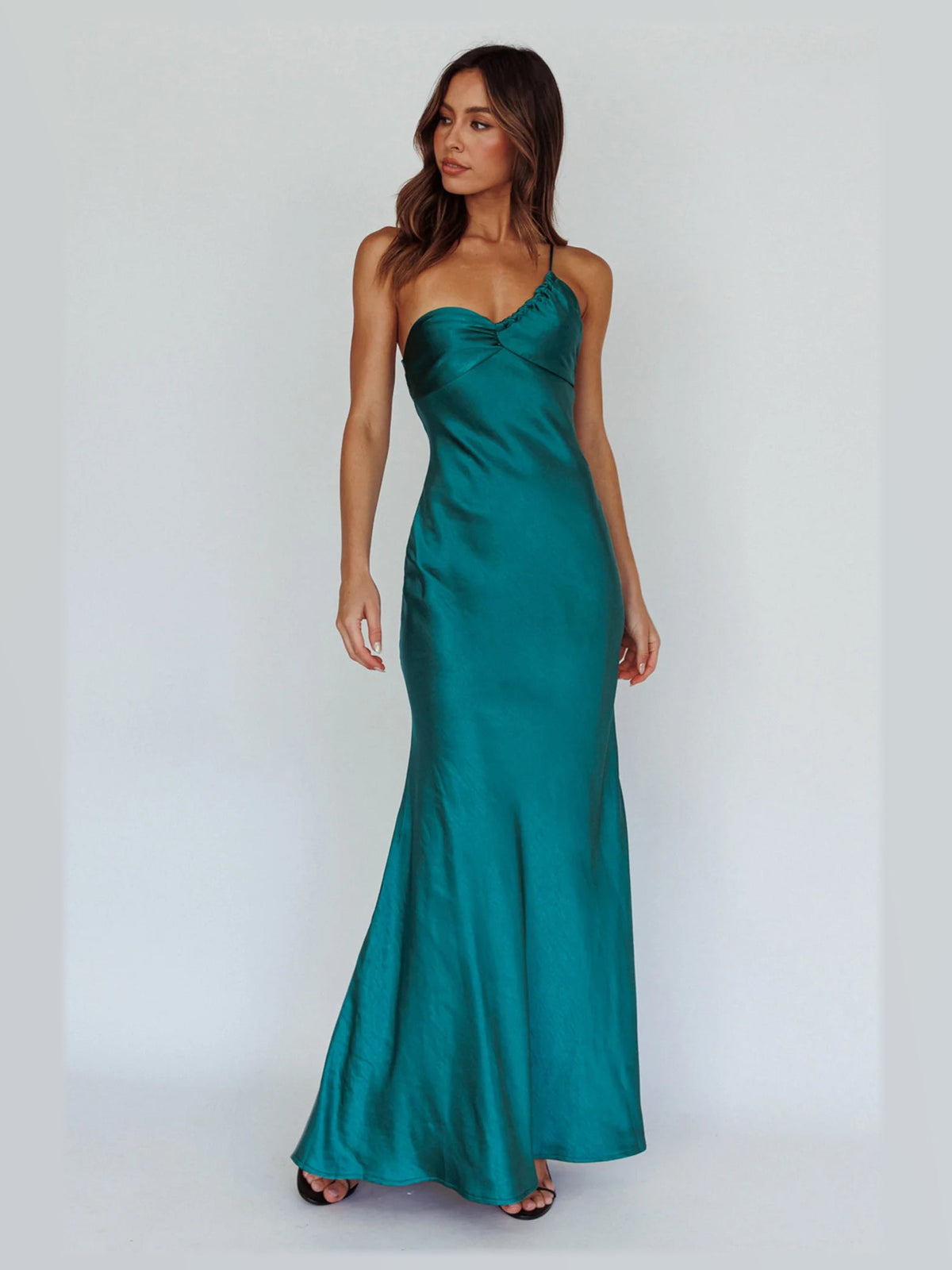 Forest Green maxi formal dress, alternate full-length view showing the skirt