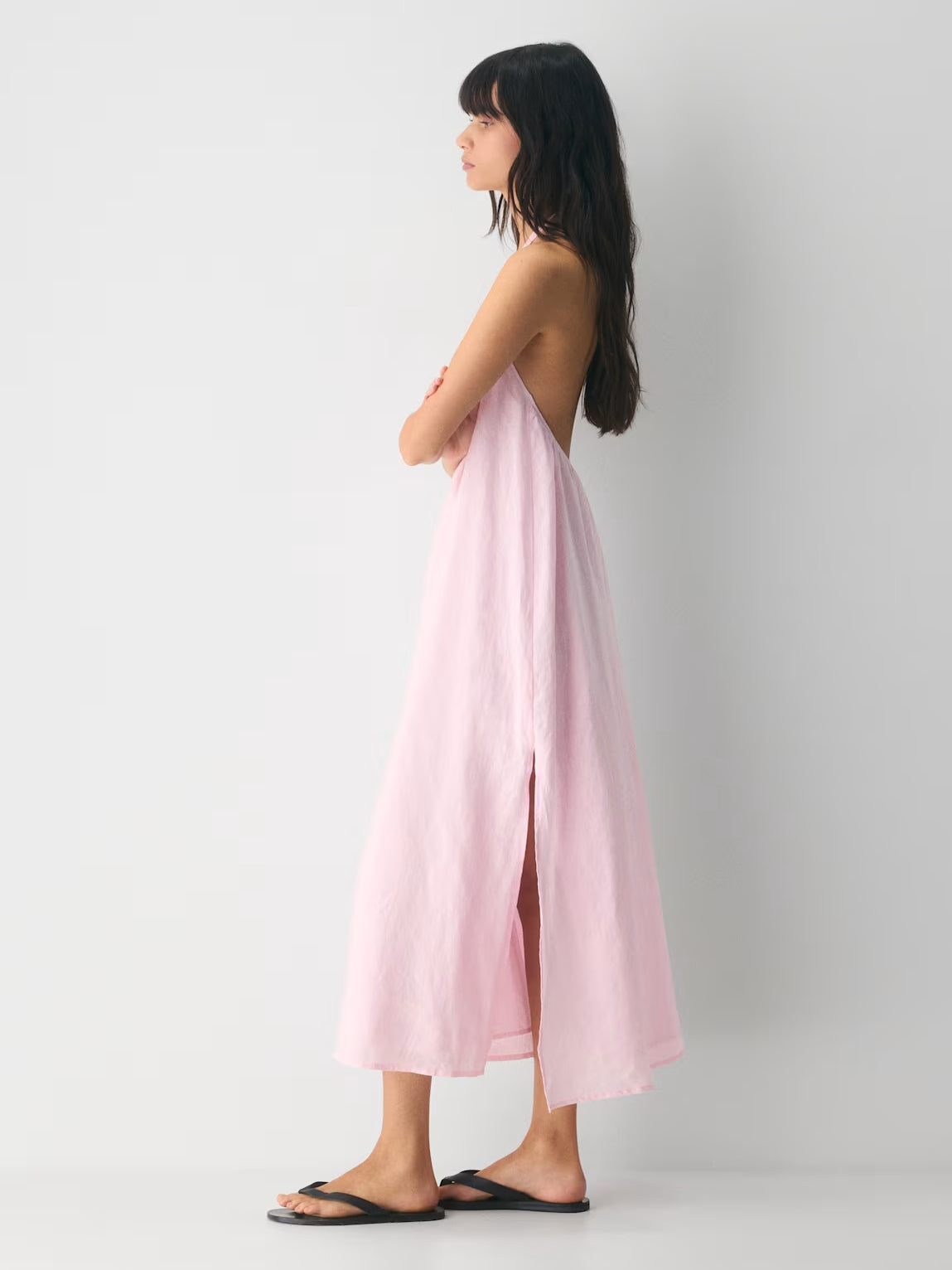 Light Pink midi formal dress, alternate full-length view showing the skirt