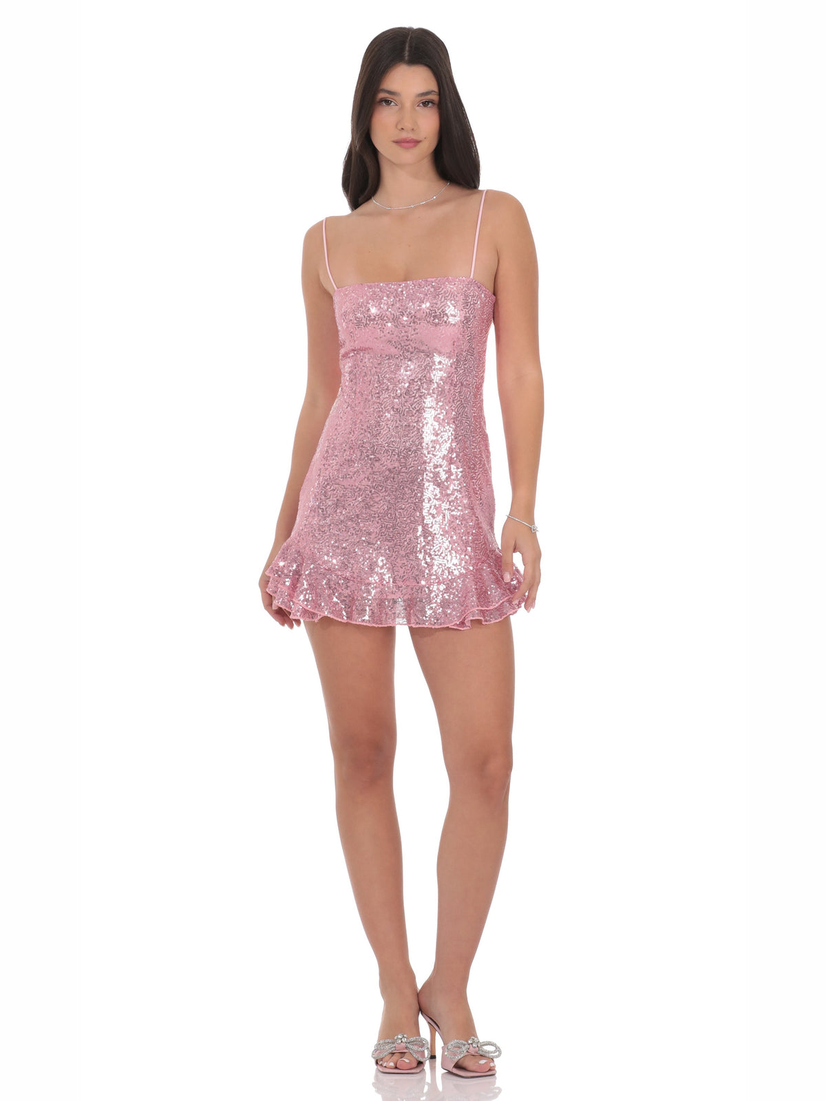 Pink homecoming dress with ruffled detailing